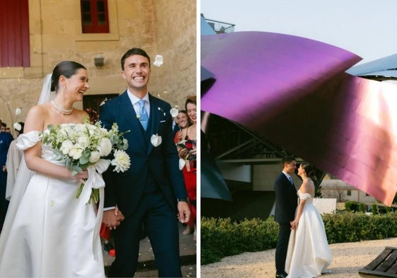 Ander Guevara junto a su pareja en dos momentos de su boda.