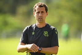 Iosu Rivas, durante el entrenamiento del Sanse este viernes en Zubieta