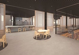 Imagen virtual del espacio que se pretende abrir en la primera planta de Pescadería, encima del futuro mercado.