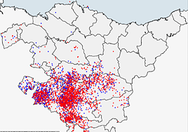 Gráfico con los rayos caídos el viernes por la noche en Euskadi.