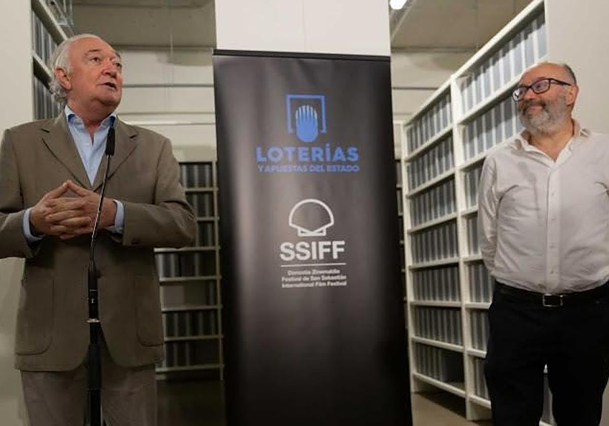 Loterías erakundeko presidente Jesús Huerta eta Zinemaldiaren zuzendari José Luis Rebordinos.