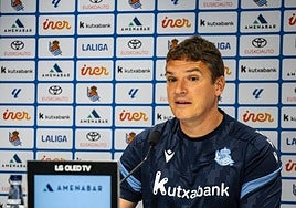 Jon Ansotegi, en su primera rueda de prensa como técnico del Sanse previa a un partido