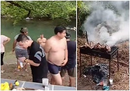 Imágenes de un grupo de personas realizando una barbacoa en Navarra, que se encuentra en alerta máxima por riesgo de incendios.