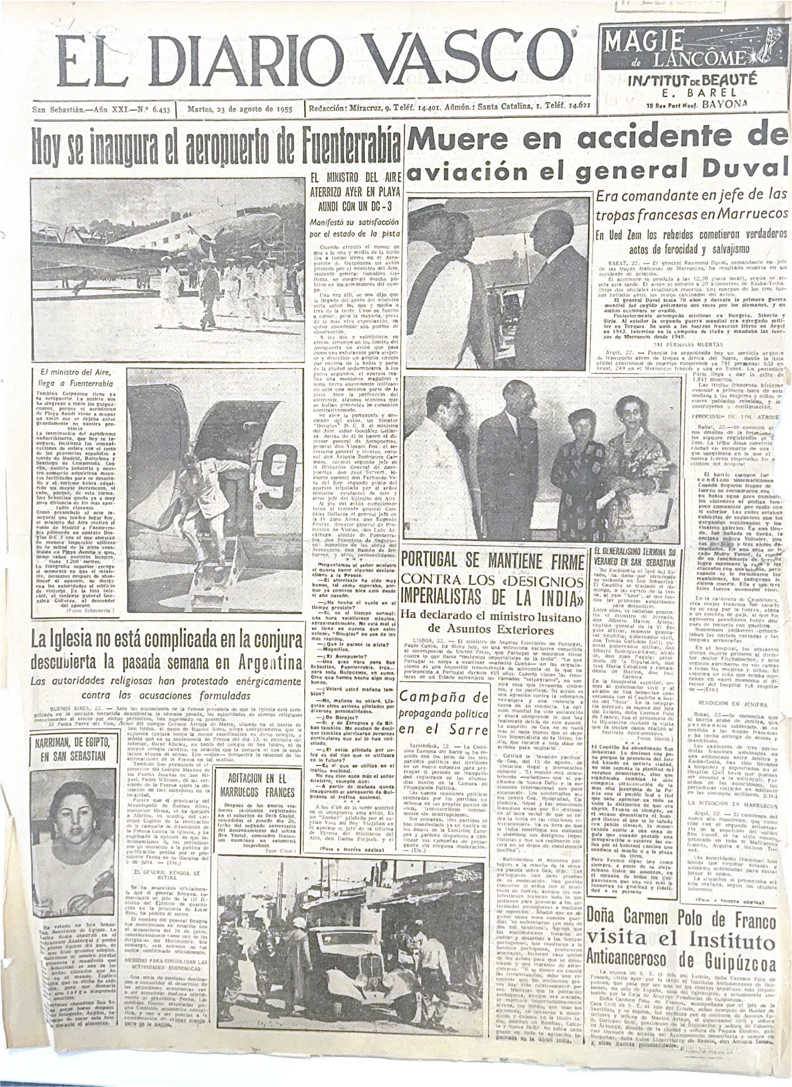 La noticia previa sobre la inauguración en la portada de El Diario Vasco