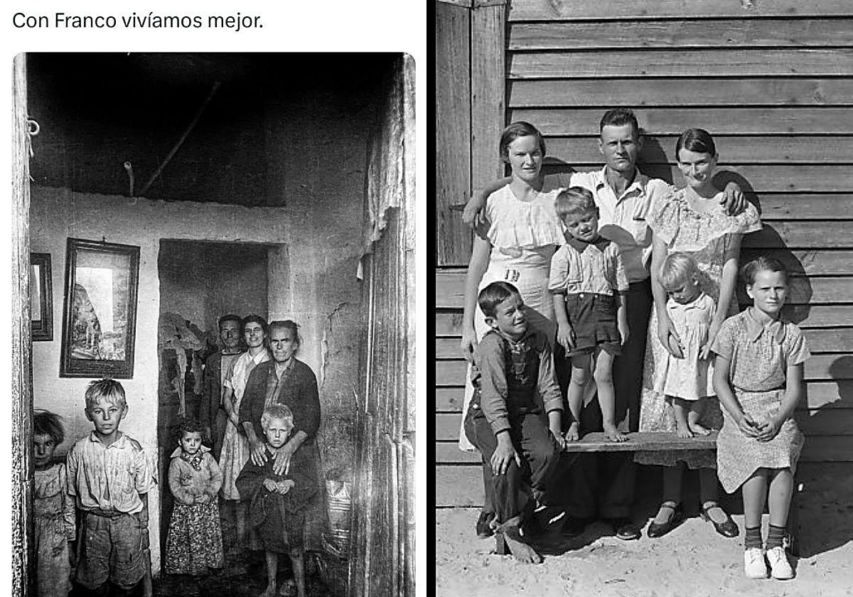 La imagen tomada en Cáceres en los años 50 (izquierda) y la captada en Estados Unidos en los años 30 (derecha).