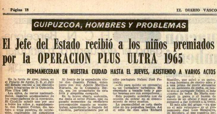 Cabecera de la noticia publicada en DV el 14 de septiembre de 1965.