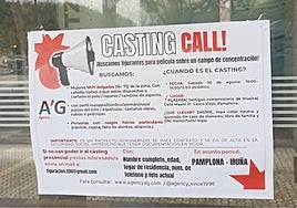 Anuncio del casting de figurantes para una película sobre un campo de concentración aparecido en San Sebastián.