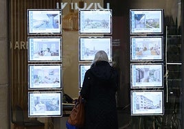Un mujer observan los pisos a la venta en una inmobiliaria