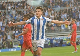 Un joven Barrenetxea celebra el gol que consiguió en 2019 y que sirvió para derrotar al Real Madrid.