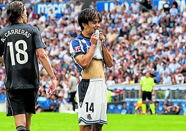 Take Kubo se lamenta de una ocasión fallada el pasado sábado en el choque ante el Real Madrid.