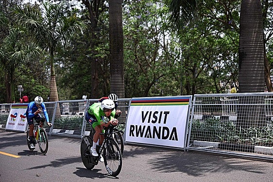 Tadej Pogacar, en un entrenamiento en el circuito del Mundial de contrareloj en Kigali