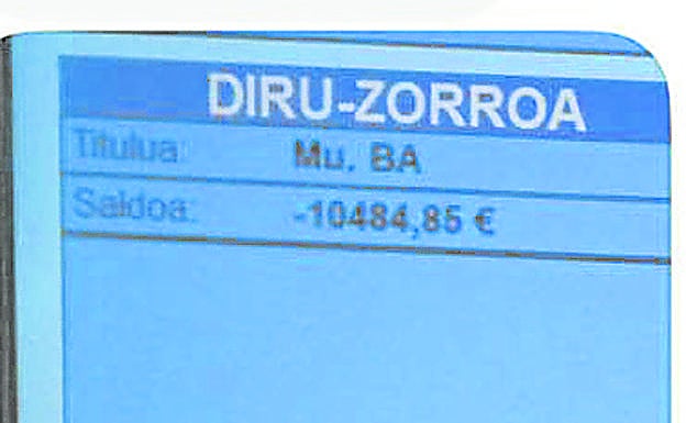Pantallazo de una foto que muestra un saldo marcado en la Mugi de -10.484,85 euros.