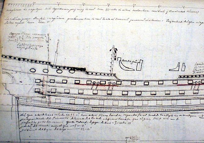 Uno de los diseños de Antonio de Gaztañeta contenido en su tratado de ingeniería naval 'Arte de fabricar reales'.