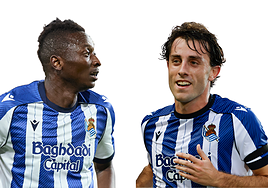 Sadiq y Odriozola, dos futbolistas de la Real que han pasado a tener minutos en los últimos partidos.