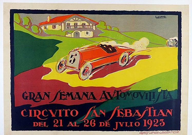 Eduardo Lagarde fue autor de los carteles anunciadores de las primeras pruebas automovilísticas en el circuito de Lasarte.