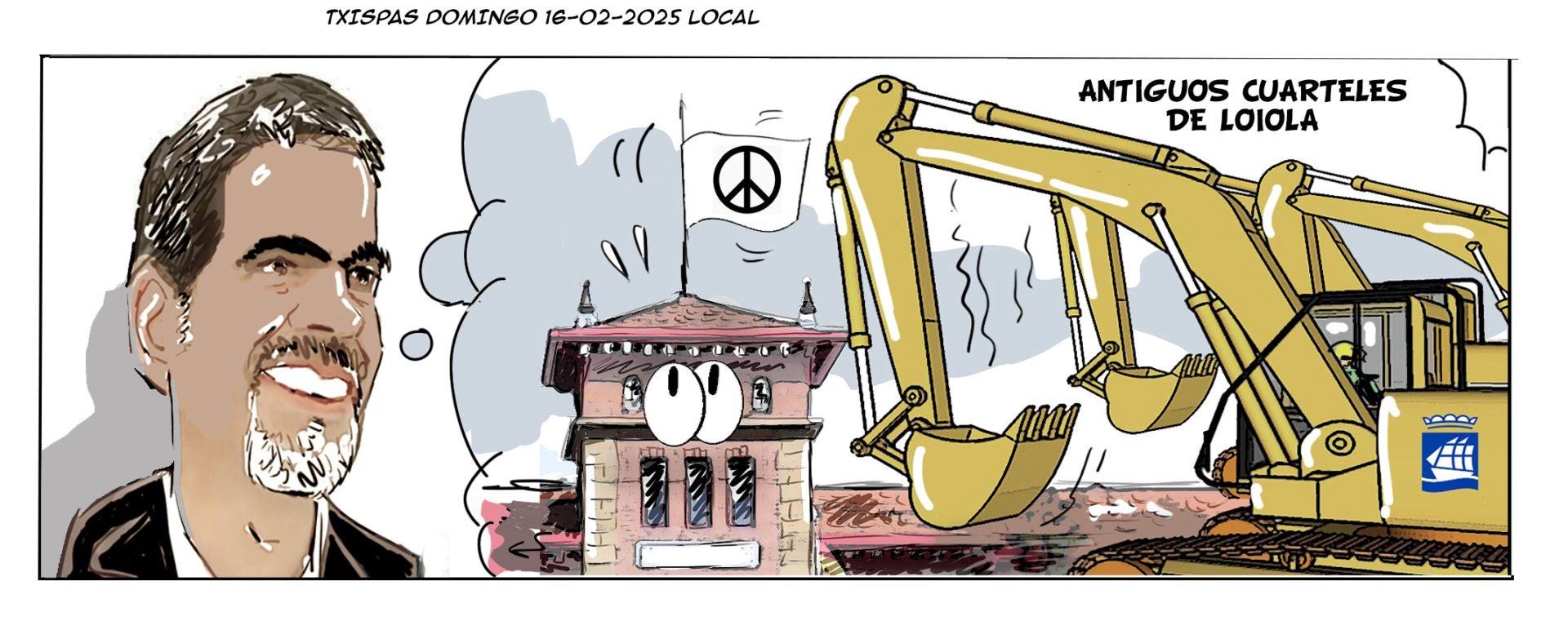 Una excavadora, a punto de iniciar la demolición de los cuarteles de Loiola. 