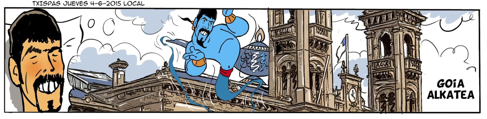 El nuevo alcalde Eneko Goia, encaramado al Ayuntamiento tras su elección plenaria. 