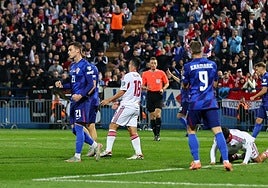 Sucic cierra el puño para celebrar su gol a Gibraltar