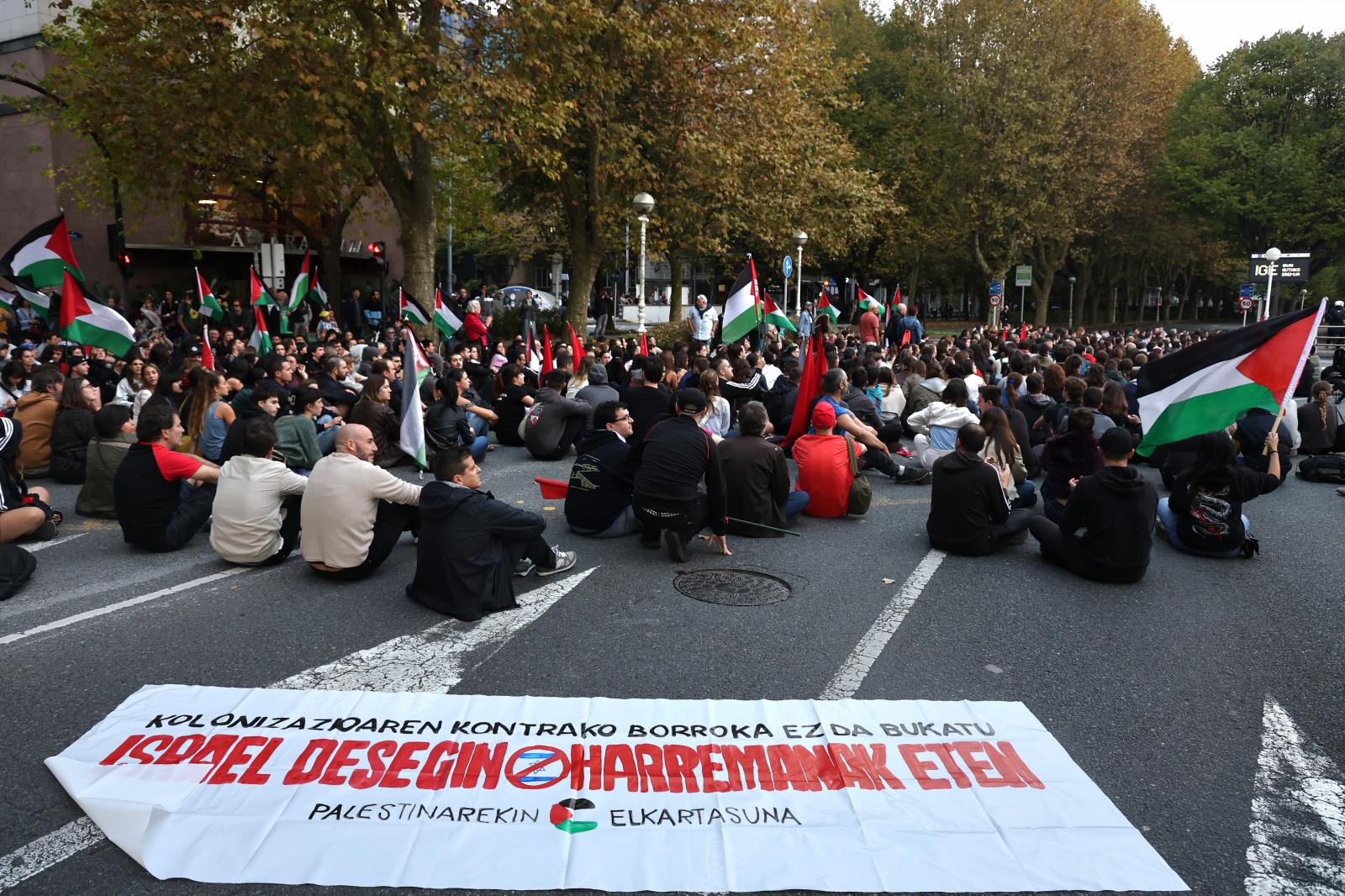 Sentada por Palestina en la entrada a San Sebastián