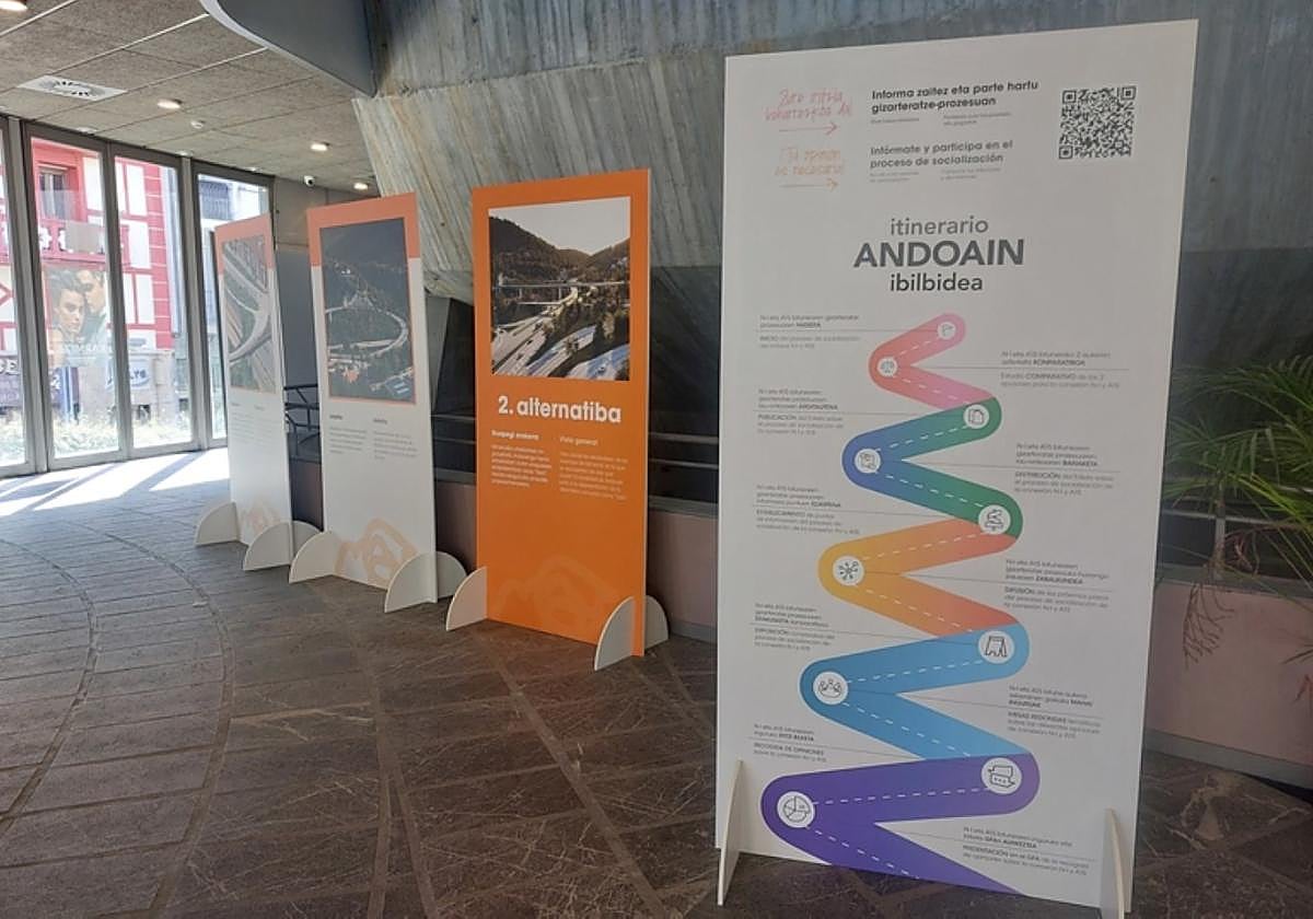 Bi alternatiben panel informatiboak, Basteroko sarreran.