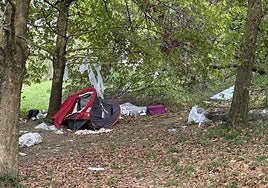 Comenta Gabi Sola: «Pues nada, gente acampada a 50 metros del estadio de Anoeta y encima ensuciando todo. Unos paseamos los perros y recogemos los excrementos y otros nos dejan el monte precioso. Da igual a quién avises, no viene nadie nunca. Dos árboles en el suelo desde hace años cortando los caminos y... pues nada».