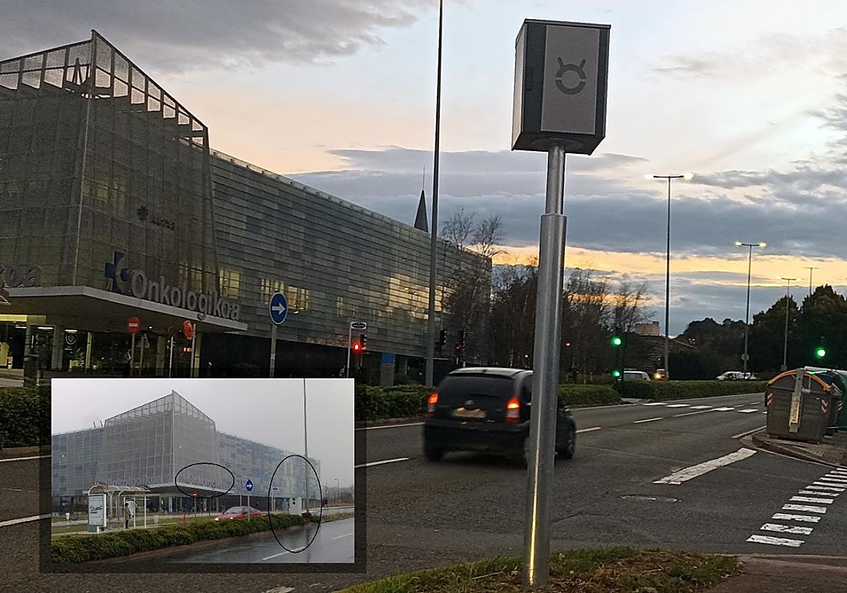 Nuevo radar instalado en altura frente al Onkologikoa, y la ubicación del anterior.