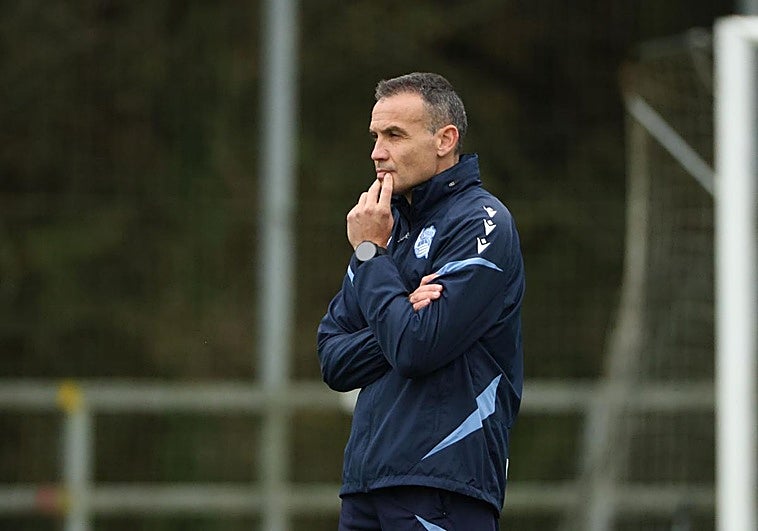 Sergio, en el entrenamiento de este lunes en Zubieta