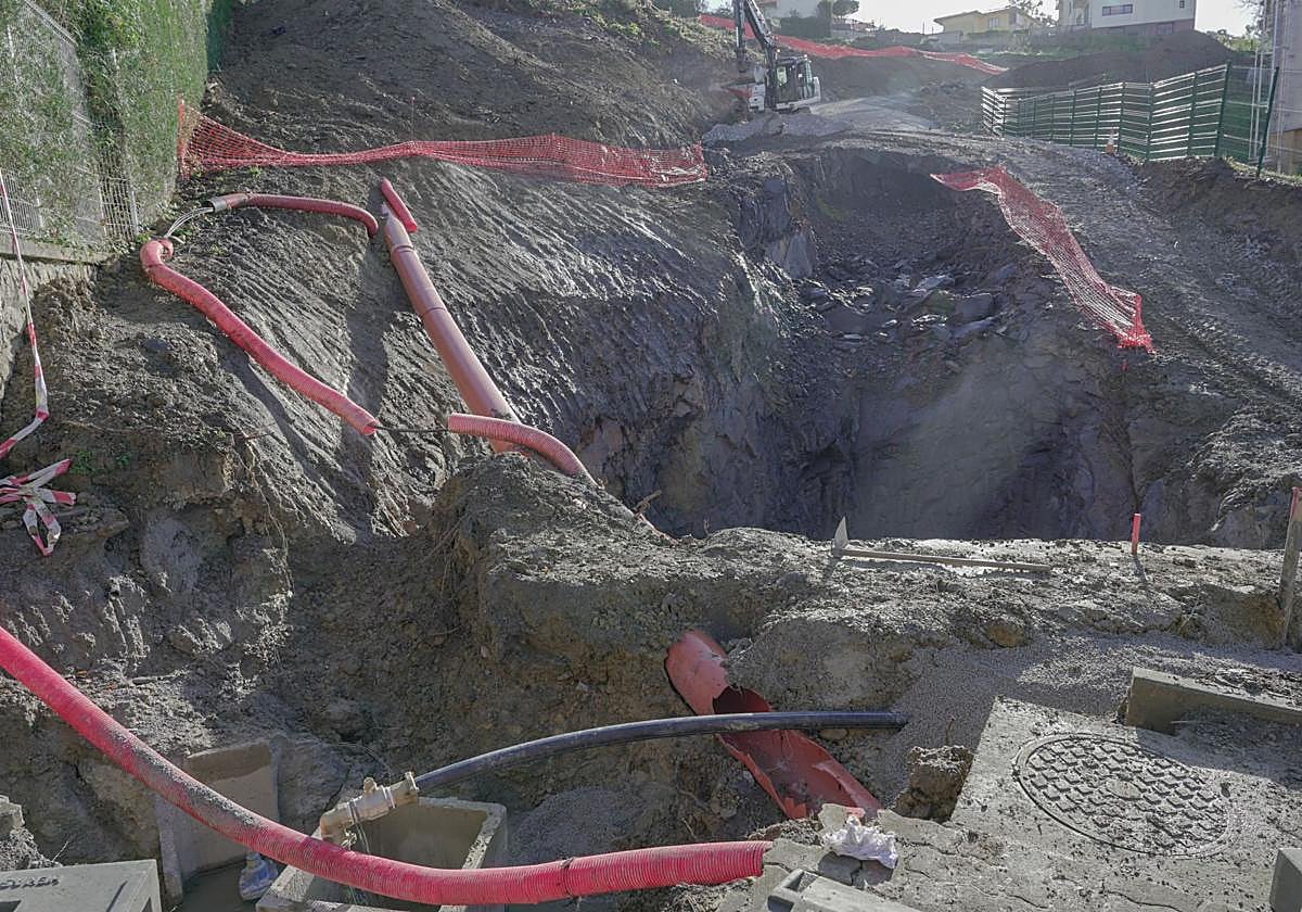 Zona en la que se produjo la avería en las obras del ascensor inclinado de Zabaleta.
