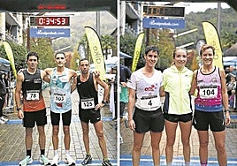 Primeros clasificados y clasificadas en la línea de meta instalada en Irala kalea.