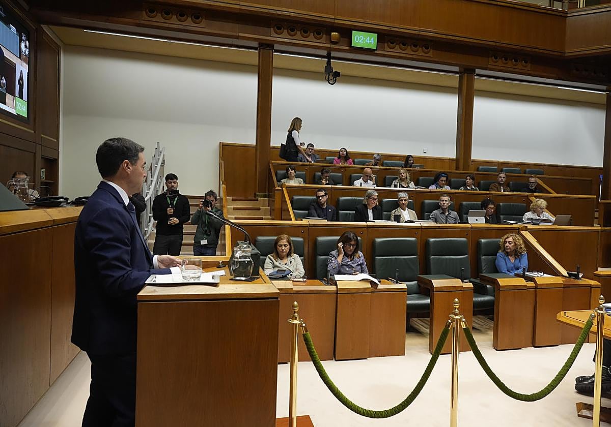 Pradales este viernes en el Parlamento frente a la bancada de EH Bildu.