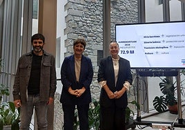 Eneko del Amo, concejal de hacienda, la alcaldesa Aizpea Otaegi y Maite Gartzia, teniente de alcaldesa