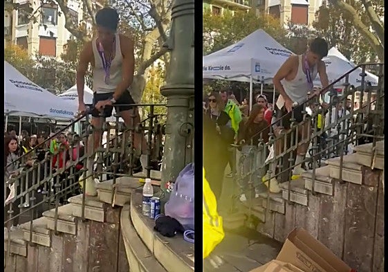 El atleta Diego Méntrida desciende las escaleras del kiosko del Boulevard de San Sebastián.