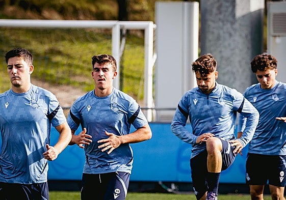 Peru Rodríguez, Astiazaran, Balda y Dani Díaz, en la sesión de este miércoles en Zubieta