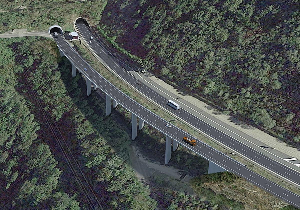 Proyección del tramo de la N-121-A que se va a reformar entre los túneles de Belate y Almandoz.