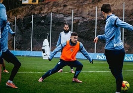 Ander Barrenetxea, en el entrenamiento del jueves en el José Luis Orbegozo
