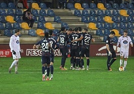 Los jugadores del Eibar celebran uno de los goles que anotaron ante el Pontevedra.