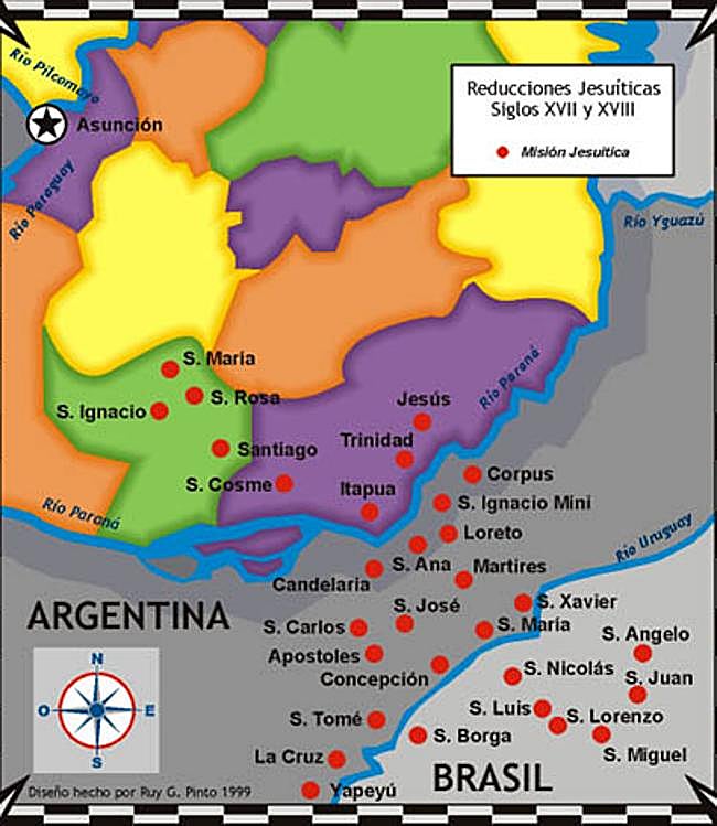 Distribución de las reducciones jesuíticas, siglos XVII y XVIII.