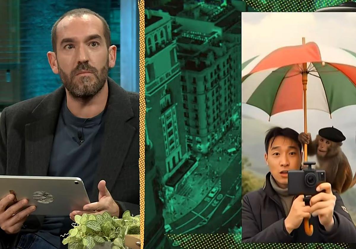 Jorge Ponce en La Revuelta con el mono con txapela e ikurriña creado por la IA.