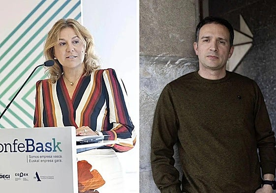 La presidenta de Confebask, Tamara Yagüe, y el secretario general de ELA, Mikel Lakuntza.