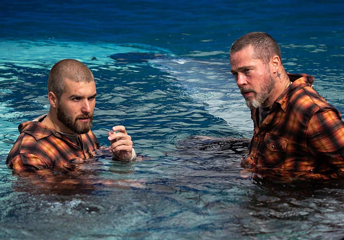 Joel Abadal junto a Brad Pitt en el rodaje de 'En el corazón de la bestia'.