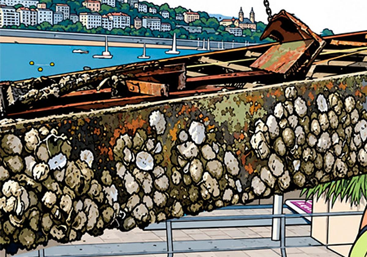 La escalera del embarcadero del muelle saldría gratis si se vendiesen los kilos de OSTRAS adheridas a la antigua