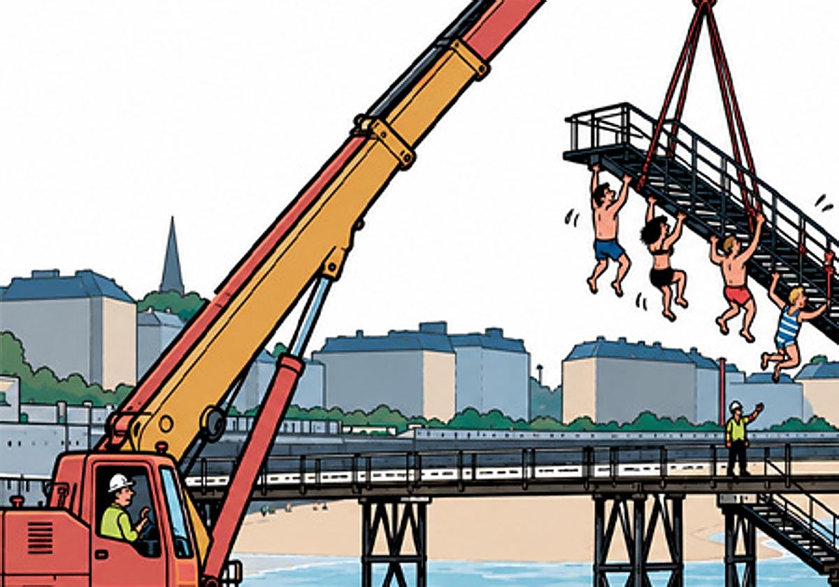 La escalera del embarcadero del Muelle casi terminada : ¡!Un poco de paciencia, señores!!