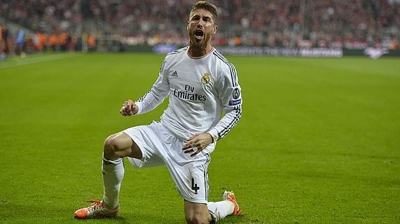 Sergio Ramos celebra un gol en Champions.
