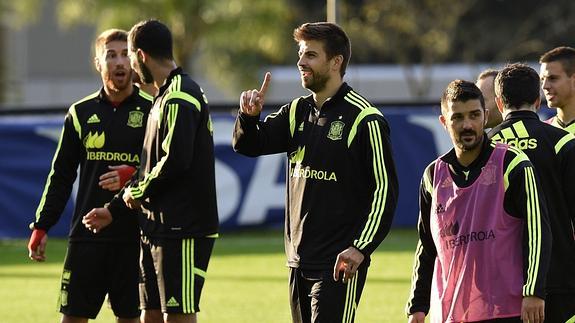 Los jugadores, durante la sesión de entrenamientos. 
