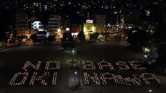 Protesta contra las bases norteamericanas en Okinawa.