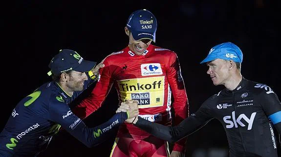 Valverde, Contador y Froome, en la Vuelta a España 2014. 