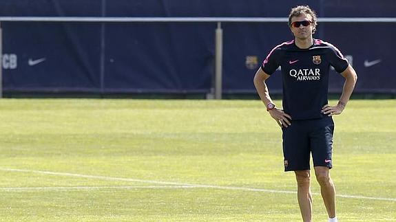 Luis Enrique, en un entrenamiento antes de la Final. 