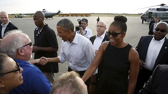 La familia Obama, a su llegada a Martha's Vineyard. 