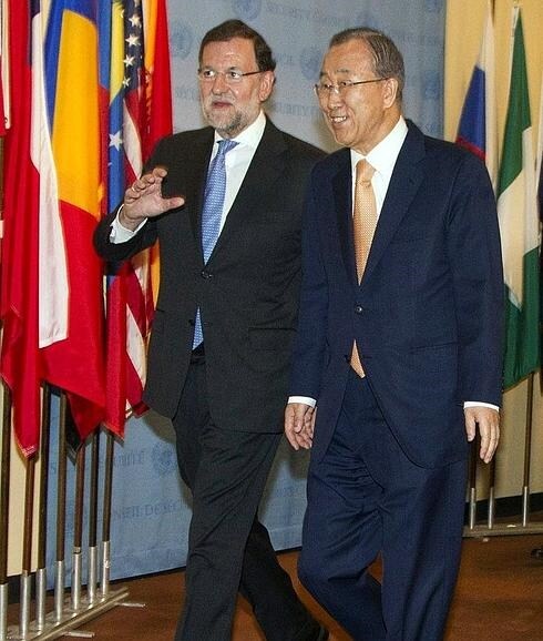 Mariano Rajoy, junto al secretario general de la ONU, Ban Ki-moon.