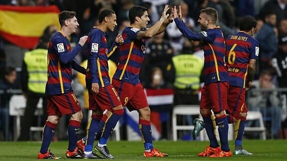 Los jugadores del Barça celebran un gol. 